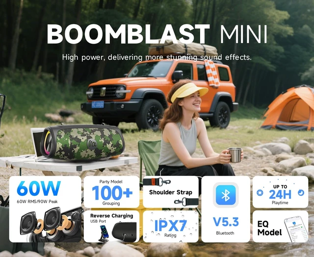 Alt view image 2 of 7 - Portable Loud Bluetooth Speaker, 90W (Peak) Large Subwoofer Speakers Wireless Bluetooth 5.3 with Powerbank USB Charge Out,Rugged Outdoor for Party,Beach,Golf,Pool,Shower,Valentines Day Gifts