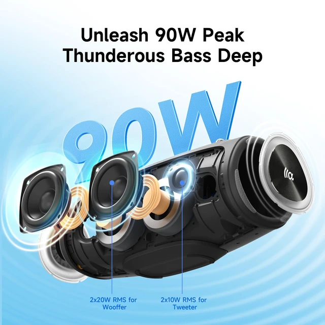Alt view image 3 of 7 - Portable Loud Bluetooth Speaker, 90W (Peak) Large Subwoofer Speakers Wireless Bluetooth 5.3 with Powerbank USB Charge Out,Rugged Outdoor for Party,Beach,Golf,Pool,Shower,Valentines Day Gifts