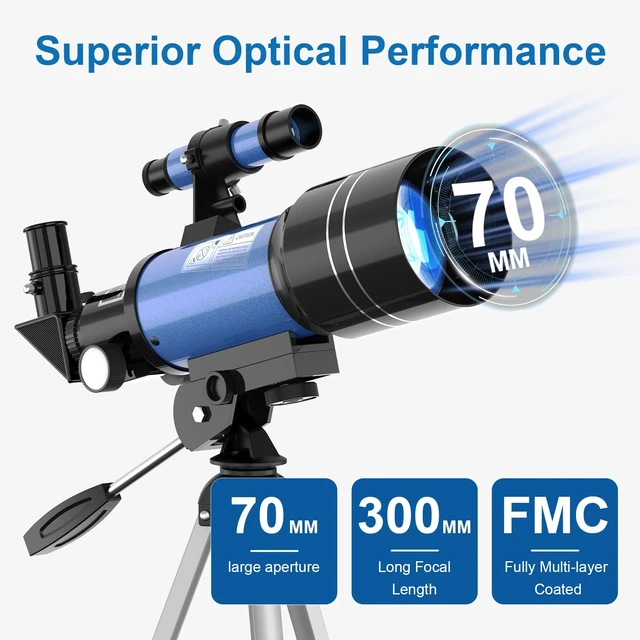 Alt view image 3 of 7 - Telescope for Adults & Kids, 70MM Aperture FMC Optics Telescopes for Astronomy Beginners, 300MM Refractor Telescope (15X-150X) with Phone Adapter and Tripod, Travel Gifts for Moon, Jupiter and Star