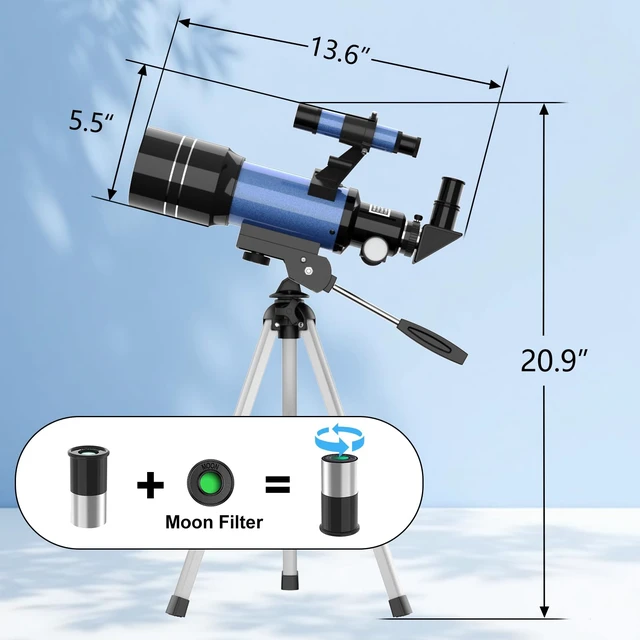 Alt view image 6 of 7 - Telescope for Adults & Kids, 70MM Aperture FMC Optics Telescopes for Astronomy Beginners, 300MM Refractor Telescope (15X-150X) with Phone Adapter and Tripod, Travel Gifts for Moon, Jupiter and Star