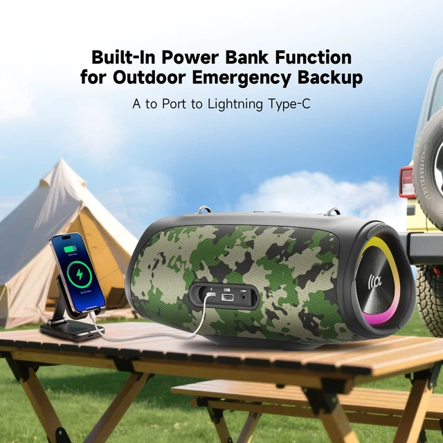 Alt view image 6 of 7 - Portable Loud Bluetooth Speaker, 90W (Peak) Large Subwoofer Speakers Wireless Bluetooth 5.3 with Powerbank USB Charge Out,Rugged Outdoor for Party,Beach,Golf,Pool,Shower,Valentines Day Gifts