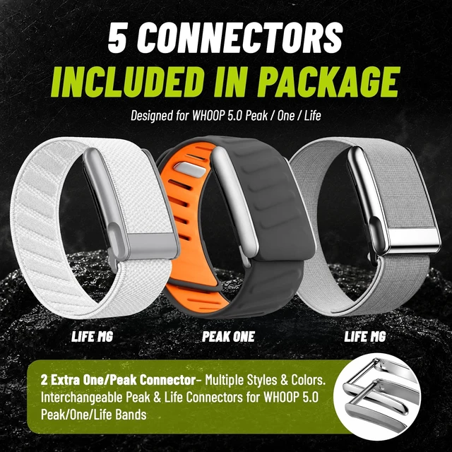 Alt view image 5 of 7 - Multi-Pack Wrist Bands Compatible with Whoop 5.0, Peak, One & Life MG Hydroknit Nylon, Sport Silicone, Premium Nylon Replacement Straps with Hook, Clasp, Quick Link Slider