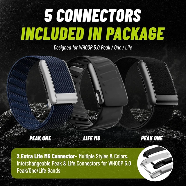 Alt view image 5 of 7 - Multi-Pack Wrist Bands Compatible with Whoop 5.0, Peak, One & Life MG Hydroknit Nylon, Sport Silicone, Premium Nylon Replacement Straps with Hook, Clasp, Quick Link Slider