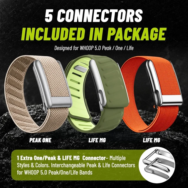 Alt view image 5 of 7 - Multi-Pack Wrist Bands Compatible with Whoop 5.0, Peak, One & Life MG Hydroknit Nylon, Sport Silicone, Premium Nylon Replacement Straps with Hook, Clasp, Quick Link Slider