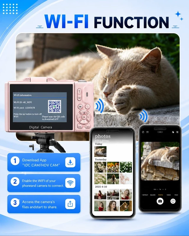 Alt view image 4 of 7 - 4K Digital Camera for Beginners & Teens, Compact Vlogging Camera with 180° Flip Screen, Autofocus, Easy-to-Use for Travel & YouTube, 18X Zoom, WiFi, 2 Batteries, 32GB Card