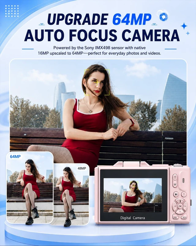 Alt view image 3 of 7 - 4K Digital Camera for Beginners & Teens, Compact Vlogging Camera with 180° Flip Screen, Autofocus, Easy-to-Use for Travel & YouTube, 18X Zoom, WiFi, 2 Batteries, 32GB Card
