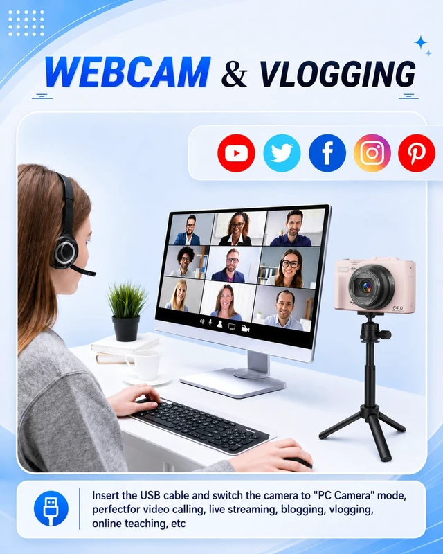 Alt view image 7 of 7 - 4K Digital Camera for Beginners & Teens, Compact Vlogging Camera with 180° Flip Screen, Autofocus, Easy-to-Use for Travel & YouTube, 18X Zoom, WiFi, 2 Batteries, 32GB Card