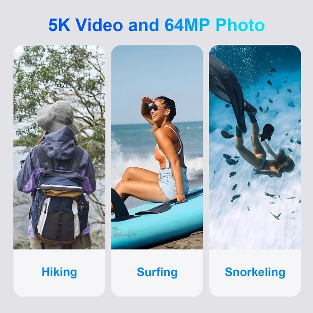 Alt view image 2 of 7 - 5K Underwater Camera, 33FT Waterproof Camera, 64MP Dual-Screen Autofocus Point-and-Shoot, Dustproof, Compact, Floatable, 32GB Card, 1500mAh Battery and Type-C for Snorkeling and Vacations