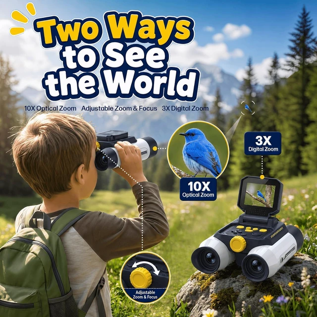 Alt view image 2 of 7 - Binoculars for Kids with Night Vision Camera, 2.4 IPS Screen Kids Telescope 10X Optical Zoom Magic Adventures Binoculars, 48MP Photo & 1080P Video, STEM Outdoor Toy Gifts for 412 Year Old Boys Girls