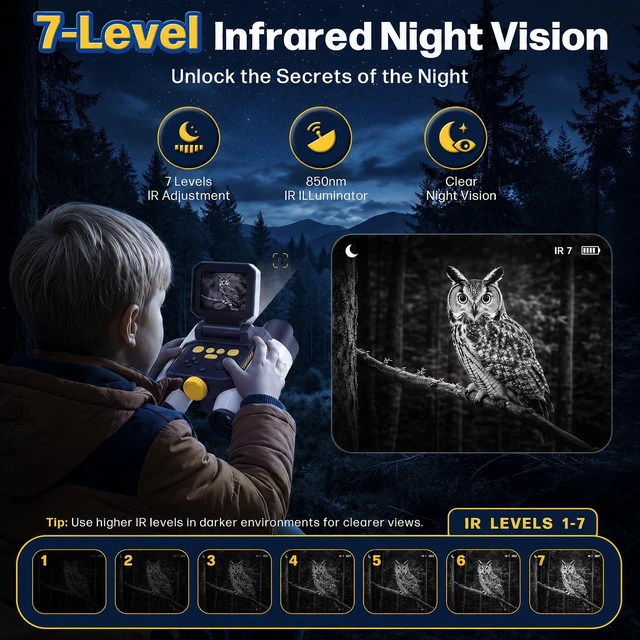 Alt view image 4 of 7 - Binoculars for Kids with Night Vision Camera, 2.4 IPS Screen Kids Telescope 10X Optical Zoom Magic Adventures Binoculars, 48MP Photo & 1080P Video, STEM Outdoor Toy Gifts for 412 Year Old Boys Girls