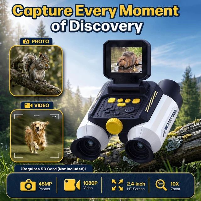 Alt view image 3 of 7 - Binoculars for Kids with Night Vision Camera, 2.4 IPS Screen Kids Telescope 10X Optical Zoom Magic Adventures Binoculars, 48MP Photo & 1080P Video, STEM Outdoor Toy Gifts for 412 Year Old Boys Girls