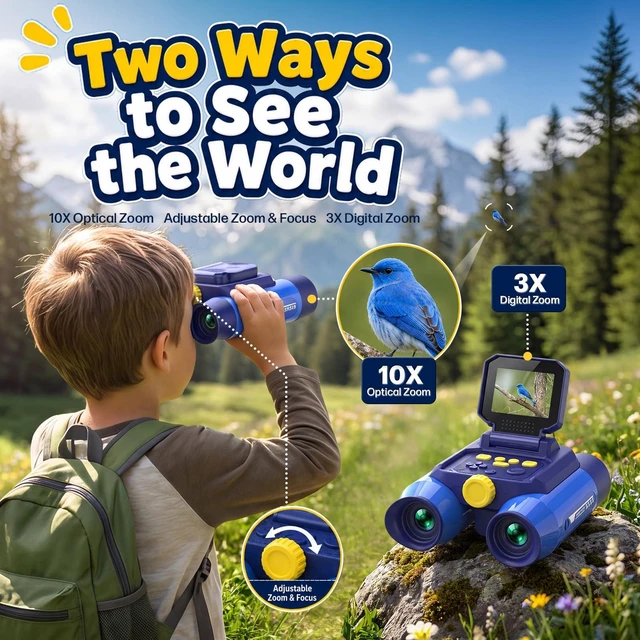 Alt view image 2 of 7 - Binoculars for Kids with Night Vision Camera, 2.4 IPS Screen Kids Telescope 10X Optical Zoom Magic Adventures Binoculars, 48MP Photo & 1080P Video, STEM Outdoor Toy Gifts for 412 Year Old Boys Girls