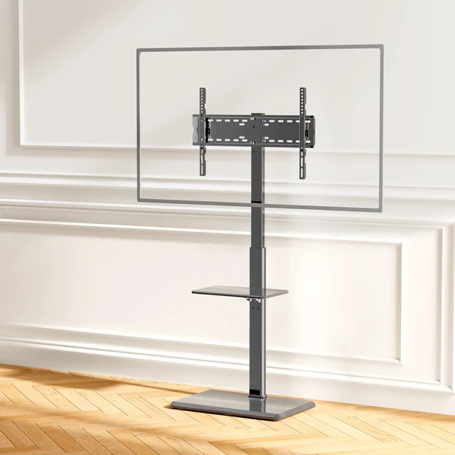 Alt view image 2 of 7 - Floor TV Stand with Removable Media Shelf for 32-75 Inch TVs up to 110 lbs ±30° Swivel Height Adjustable Cable Management Safety Lock Wood Base Ideal for Living Room, Bedroom, Office