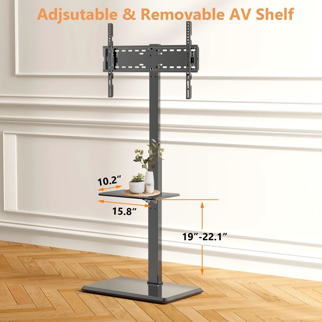 Alt view image 4 of 7 - Floor TV Stand with Removable Media Shelf for 32-75 Inch TVs up to 110 lbs ±30° Swivel Height Adjustable Cable Management Safety Lock Wood Base Ideal for Living Room, Bedroom, Office