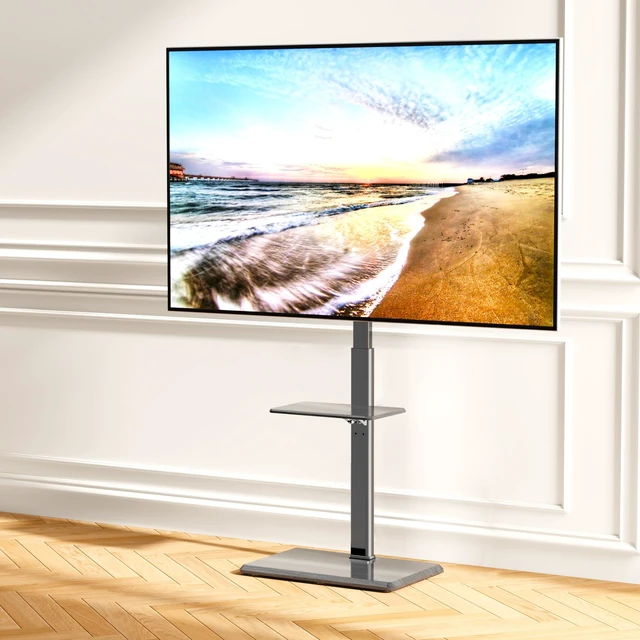 Alt view image 7 of 7 - Floor TV Stand with Removable Media Shelf for 32-75 Inch TVs up to 110 lbs ±30° Swivel Height Adjustable Cable Management Safety Lock Wood Base Ideal for Living Room, Bedroom, Office