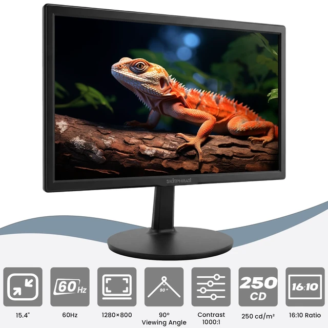 Alt view image 2 of 7 - 15.4-inch Monitor 1200x800 Resolution PC Monitor with HDMI, VGA, 60Hz Refresh Rate, VESA Wall Mount Support, Ideal for Office and Home Use, Black
