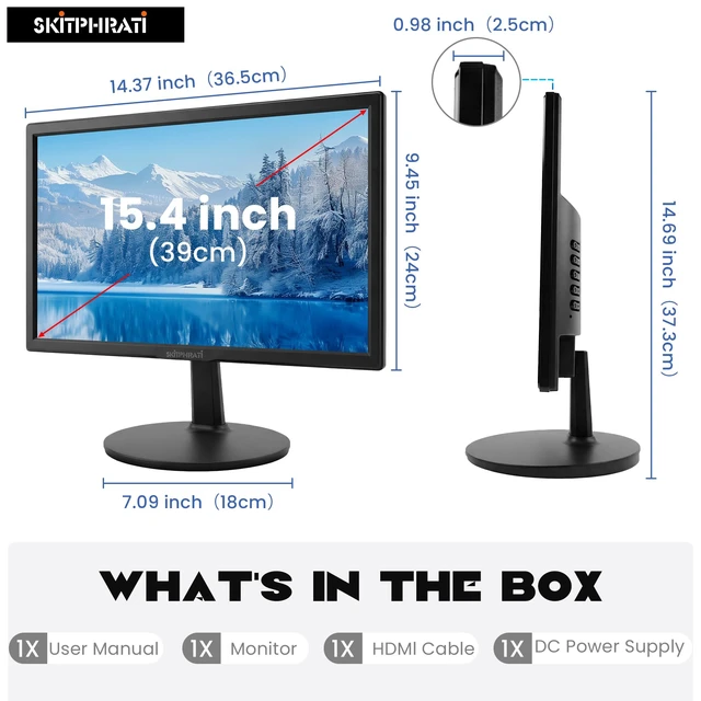 Alt view image 6 of 7 - 15.4-inch Monitor 1200x800 Resolution PC Monitor with HDMI, VGA, 60Hz Refresh Rate, VESA Wall Mount Support, Ideal for Office and Home Use, Black