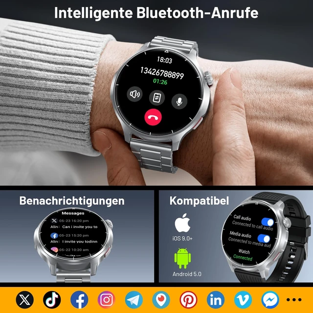 Alt view image 3 of 7 - Smart Watch for Men, 1.52" HD 50+Days Fitness Tracker with 1000mAh Battery, 110+ Sports Modes, Mens Watches with Blood Pressure/Heart Rate/SpO2 Compatible with Android iOS