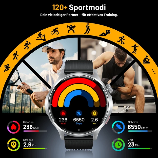 Alt view image 4 of 7 - Smart Watch for Men, 1.52" HD 50+Days Fitness Tracker with 1000mAh Battery, 110+ Sports Modes, Mens Watches with Blood Pressure/Heart Rate/SpO2 Compatible with Android iOS