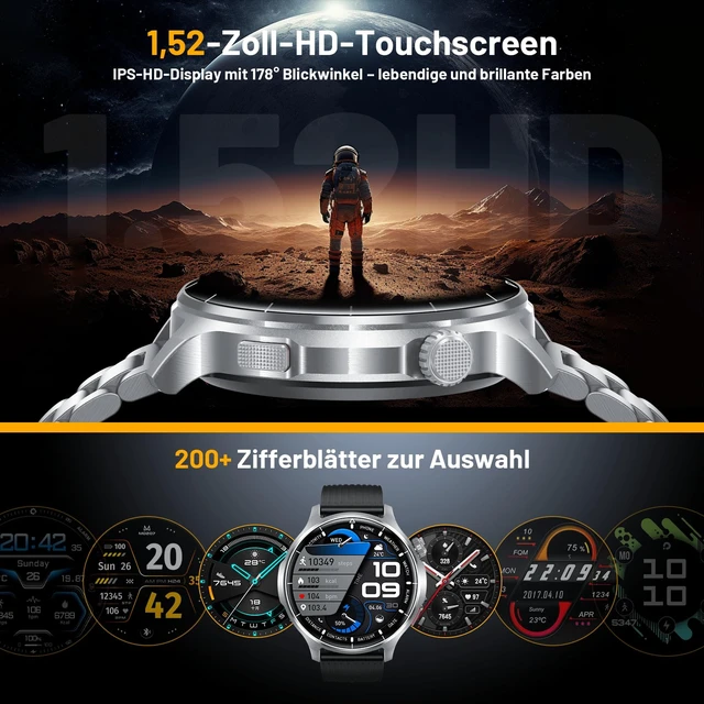 Alt view image 6 of 7 - Smart Watch for Men, 1.52" HD 50+Days Fitness Tracker with 1000mAh Battery, 110+ Sports Modes, Mens Watches with Blood Pressure/Heart Rate/SpO2 Compatible with Android iOS