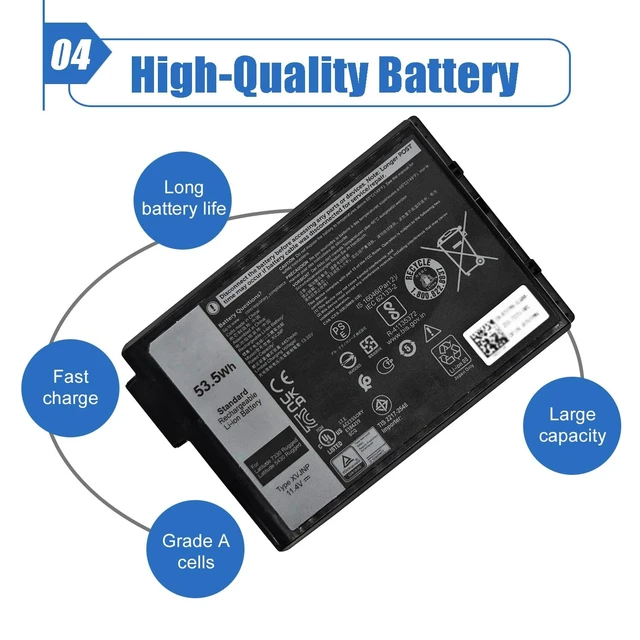 Alt view image 5 of 6 - 53.5Wh XVJNP Laptop Battery Replacement for Dell Latitude 5430 Rugged Extreme Latitude 7330 Rugged Extreme P148G P149G P148G001 P149G001 Series 451-BCWQ 6JRCP M0TN3 06JRCP 0M0TN3 KD1CT 11.4V 4457mAh