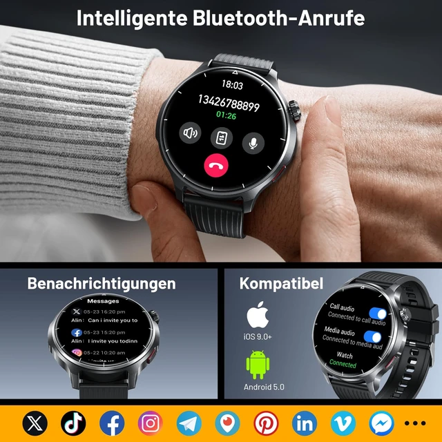Alt view image 3 of 7 - Smart Watch for Men, 1.52" HD 50+Days Fitness Tracker with 1000mAh Battery, 110+ Sports Modes, Mens Watches with Blood Pressure/Heart Rate/SpO2 Compatible with Android iOS