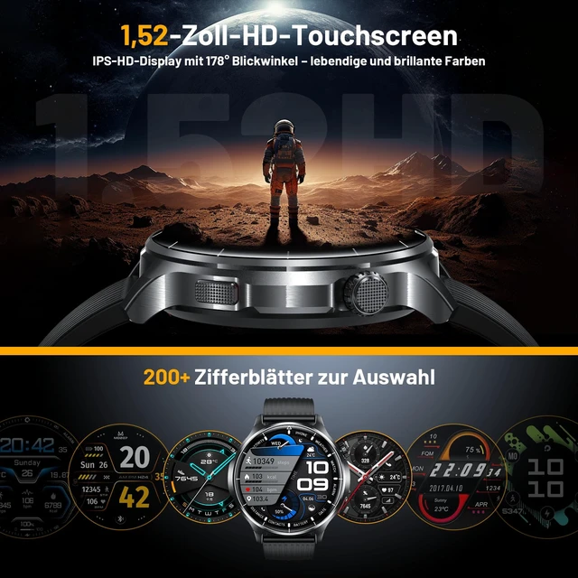 Alt view image 6 of 7 - Smart Watch for Men, 1.52" HD 50+Days Fitness Tracker with 1000mAh Battery, 110+ Sports Modes, Mens Watches with Blood Pressure/Heart Rate/SpO2 Compatible with Android iOS