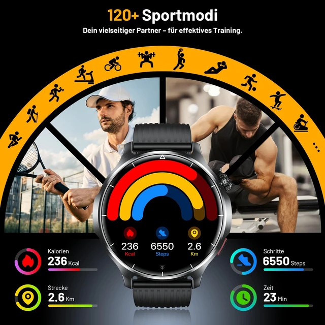 Alt view image 4 of 7 - Smart Watch for Men, 1.52" HD 50+Days Fitness Tracker with 1000mAh Battery, 110+ Sports Modes, Mens Watches with Blood Pressure/Heart Rate/SpO2 Compatible with Android iOS