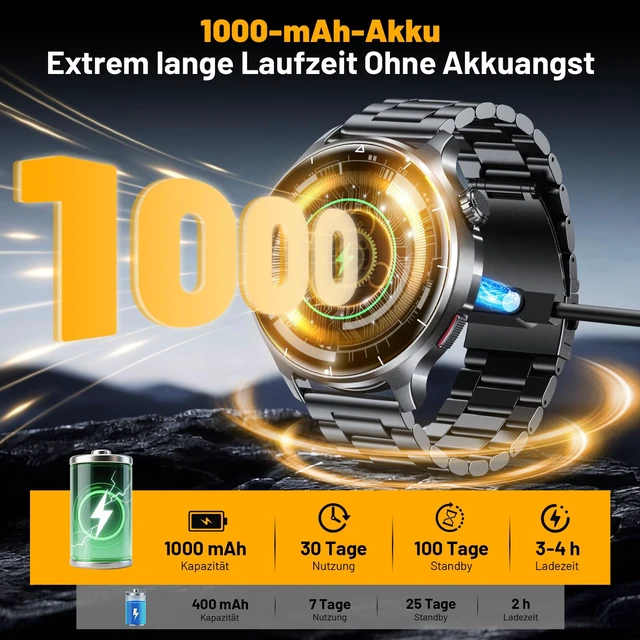 Alt view image 2 of 7 - Smart Watch for Men, 1.52" HD 50+Days Fitness Tracker with 1000mAh Battery, 110+ Sports Modes, Mens Watches with Blood Pressure/Heart Rate/SpO2 Compatible with Android iOS