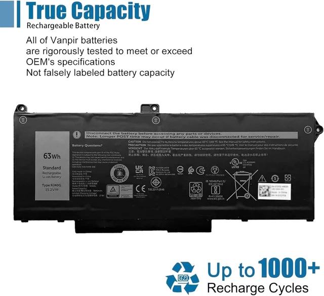 Alt view image 6 of 7 - RJ40G 63Wh Laptop Battery Replacement for Dell Latitude 15 5520 Latitude 14 5420 Precision 15 3560 Series Notebook WY9DX 01K2CF 075X16 0WK3F1 0M3KCN 15.2V 3941mAh
