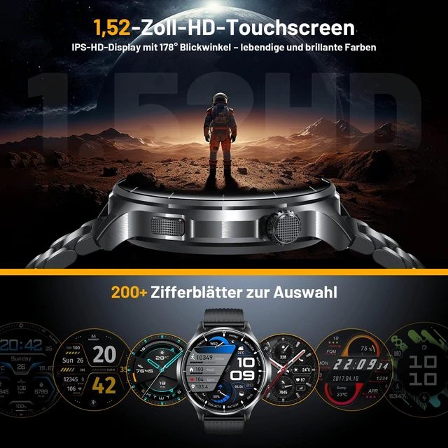 Alt view image 6 of 7 - Smart Watch for Men, 1.52" HD 50+Days Fitness Tracker with 1000mAh Battery, 110+ Sports Modes, Mens Watches with Blood Pressure/Heart Rate/SpO2 Compatible with Android iOS