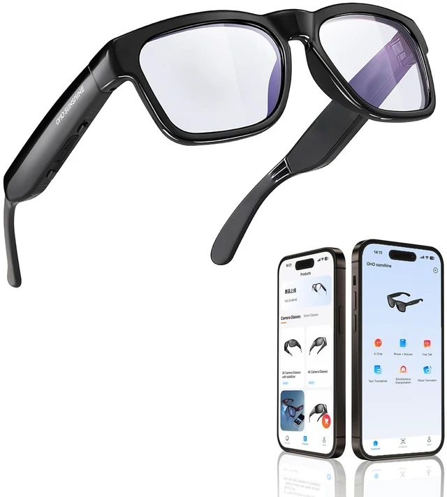 Main image of AI Smart Glasses, Blue Light Blocking Lens Open Ear Bluetooth Glasses 165Language Translation, ChatGPT AI, 10H Playtime, Voice Control, HandsFree Calls & Music, Unisex for Travel & Daily Use