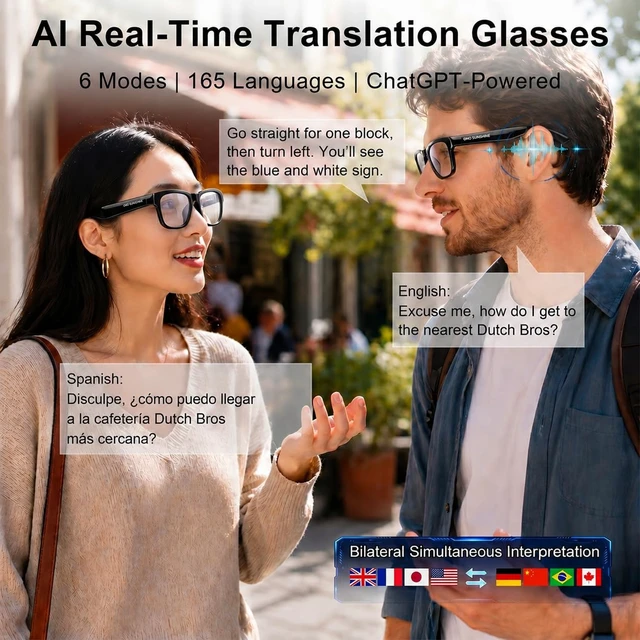 Alt view image 2 of 7 - AI Smart Glasses, Blue Light Blocking Lens Open Ear Bluetooth Glasses 165Language Translation, ChatGPT AI, 10H Playtime, Voice Control, HandsFree Calls & Music, Unisex for Travel & Daily Use