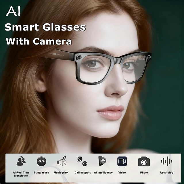 Alt view image 2 of 7 - Camera Glasses AI Smart Glasses with Camera and Bluetooth 1080p Video Glasses Outdoor Video Recording 4K HD Outdoor AI Glasses for Men Women Driving Travel Hiking