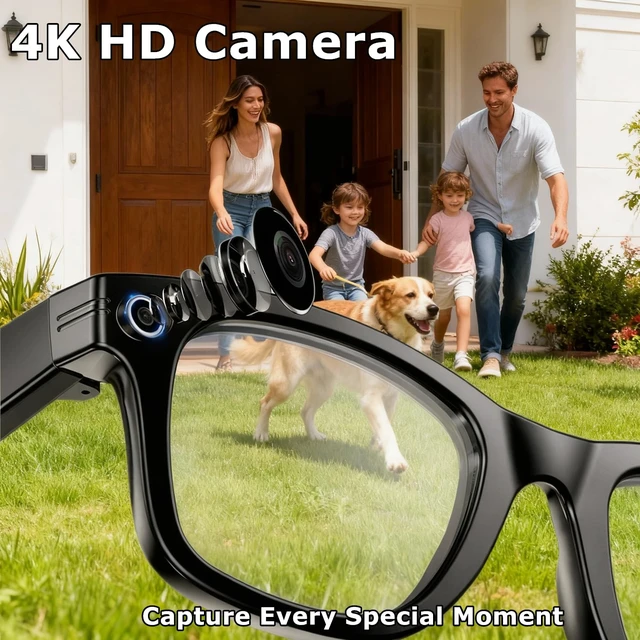 Alt view image 4 of 7 - Camera Glasses AI Smart Glasses with Camera and Bluetooth 1080p Video Glasses Outdoor Video Recording 4K HD Outdoor AI Glasses for Men Women Driving Travel Hiking