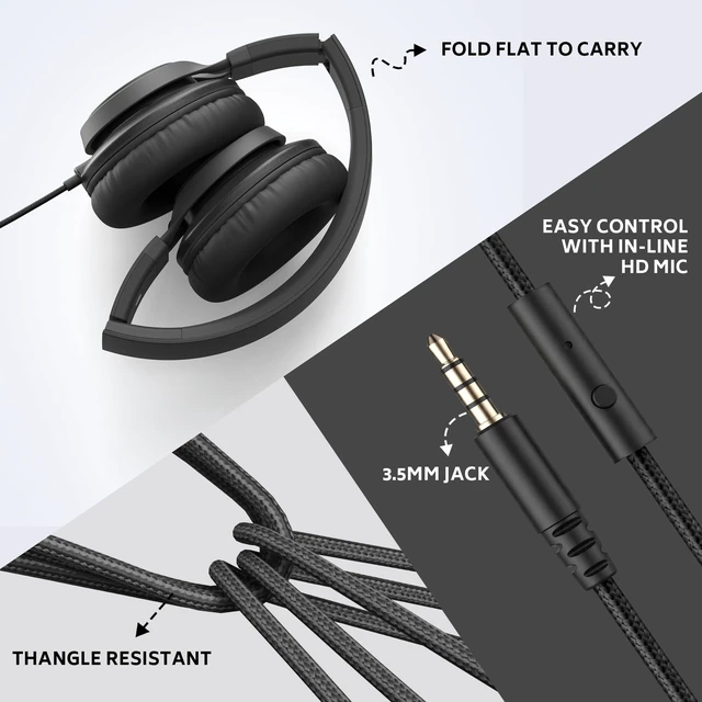 Alt view image 5 of 7 - Kids Headphones Bulk 10 Pack with Microphone & 3.5MM Jack, Black Classroom Students Use, K-12 School Library & Online Learning & Testing, Durable, All-Day Comfort, Foldable