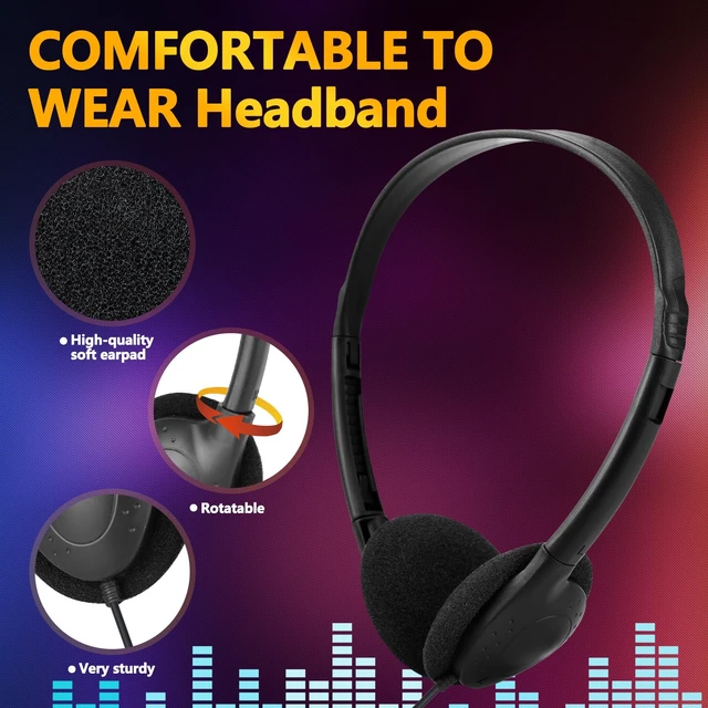 Alt view image 3 of 7 - USB C Headphones Bulk 25 Pack for Classroom School Kids Wired Kids Headphones Class Set for Students Testing Compatible with Pad Smartphones Black