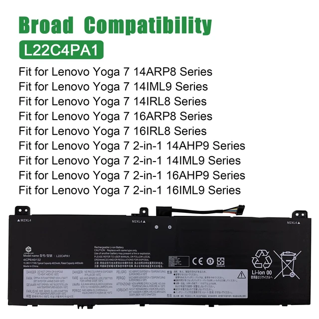 Alt view image 5 of 6 - L22C4PA1 Laptop Battery Replacement for Lenovo Yoga 7 14ARP8 14IRL8 16ARP8 Series SB11K38965 5B11K38968 SB11N45990 5B11N46035 L22M4PA1 L22D4PA1 15.36V 71Wh