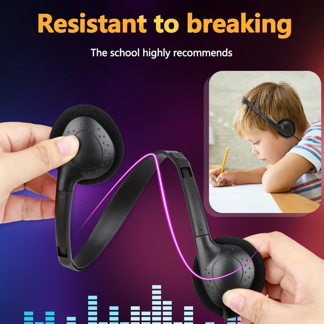 Alt view image 4 of 7 - USB C Headphones Bulk 25 Pack for Classroom School Kids Wired Kids Headphones Class Set for Students Testing Compatible with Pad Smartphones Black