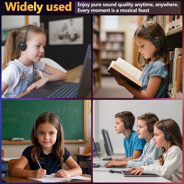 Alt view image 7 of 7 - USB C Headphones Bulk 25 Pack for Classroom School Kids Wired Kids Headphones Class Set for Students Testing Compatible with Pad Smartphones Black