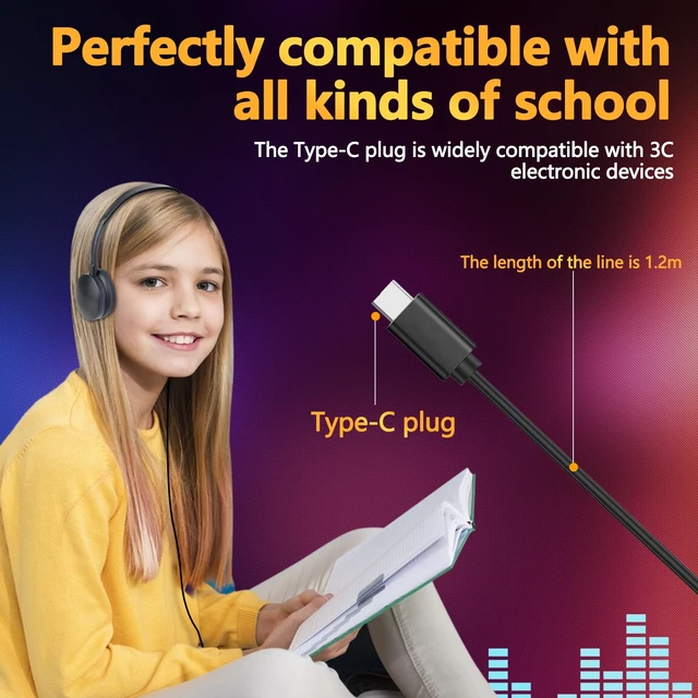 Alt view image 5 of 7 - USB C Headphones Bulk 25 Pack for Classroom School Kids Wired Kids Headphones Class Set for Students Testing Compatible with Pad Smartphones Black