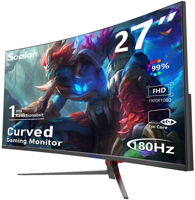 Main image of 27 Inch Curved Gaming Monitor 180Hz FHD 1080P, 1800R, 1ms(MPRT) Display with FreeSync & Eye-Care Technology, Support VESA, DP, HDMI Port VA Screen for Home Office Business