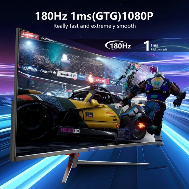 Alt view image 2 of 7 - 27 Inch Curved Gaming Monitor 180Hz FHD 1080P, 1800R, 1ms(MPRT) Display with FreeSync & Eye-Care Technology, Support VESA, DP, HDMI Port VA Screen for Home Office Business
