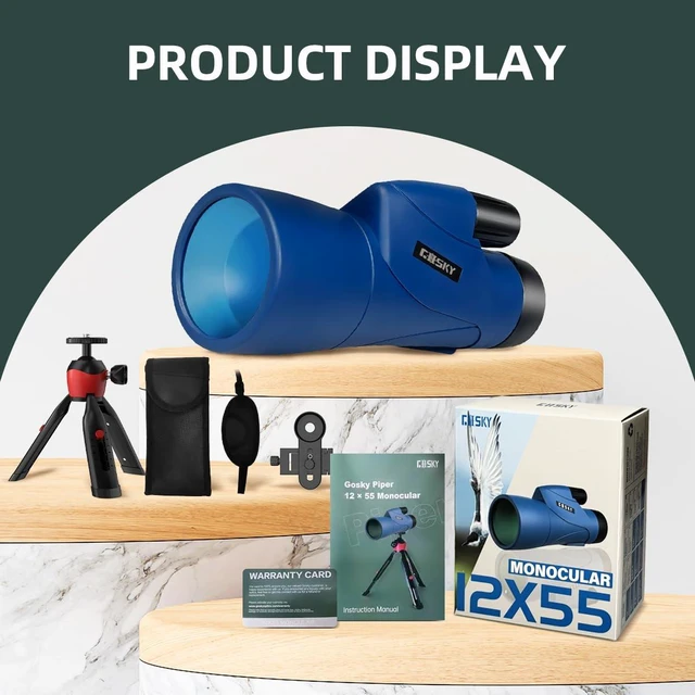 Alt view image 6 of 7 - 12x55 Monocular for Adults High Powered with Phone Adapter and Tripod Large BAK4 Prism & FMC Lens, IPX7 Waterproof, Monocular Telescope for Bird Watching, Wildlife Viewing, Travel, Hiking, Sports