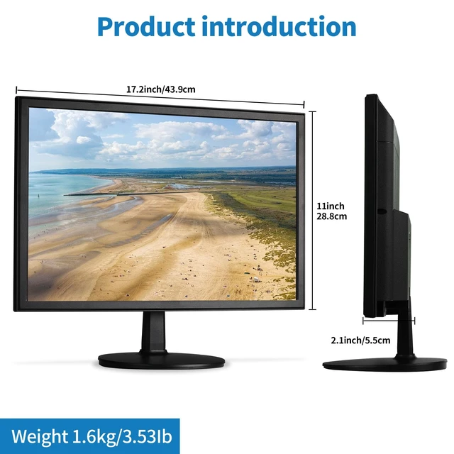 Alt view image 4 of 7 - 19" 1440x900 PC Monitor Office Monitor HDMI VGA LED Desktop Display Dual Speakers,60Hz,5ms,VESA Mounting,Wide Viewing Angle 170°,Brightness 300cd/m²,Tilt Adjust,Business Computer Screen