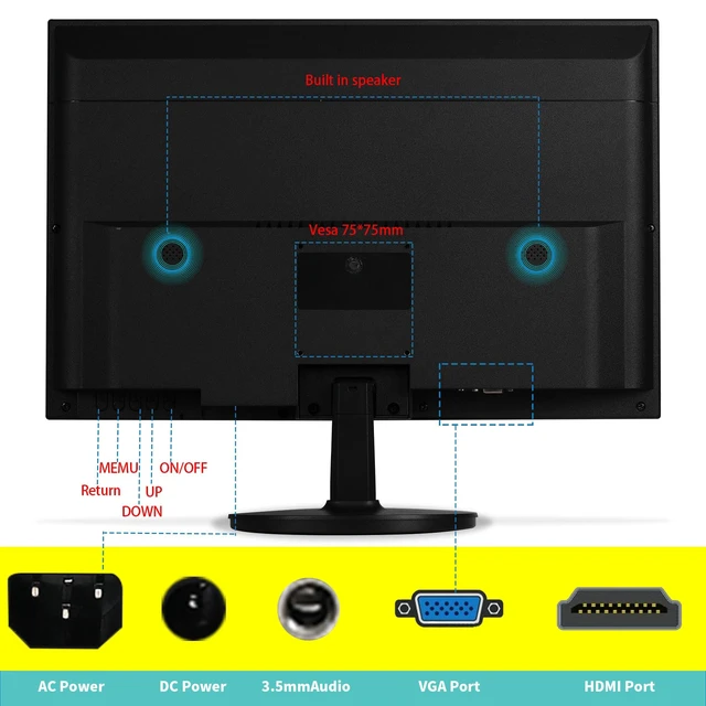 Alt view image 7 of 7 - 19" 1440x900 PC Monitor Office Monitor HDMI VGA LED Desktop Display Dual Speakers,60Hz,5ms,VESA Mounting,Wide Viewing Angle 170°,Brightness 300cd/m²,Tilt Adjust,Business Computer Screen