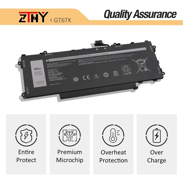 Alt view image 5 of 7 - GT6TK Laptop Battery Replacement for Dell Latitude 9440 2-in-1 9450 2-in-1 P166G P166G001 P166G002 K2CPY 0K2CPY MWK05 0MWK05 Battery 11.55V 5065mAh 60Wh 3-Cell