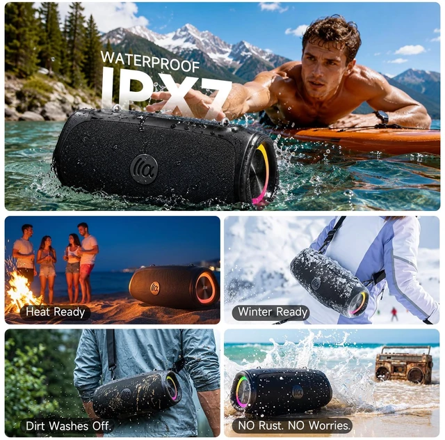 Alt view image 3 of 7 - Bluetooth Speaker Wireless, 90W Peak Loud Boombox Outdoor Speakers IPX7 Waterproof, Bass Boost, BT5.3, Broadcast Pairing, 95dB Large Subwoofer, 20H/3.5mm AUX, Portable Speaker for Party, Beach