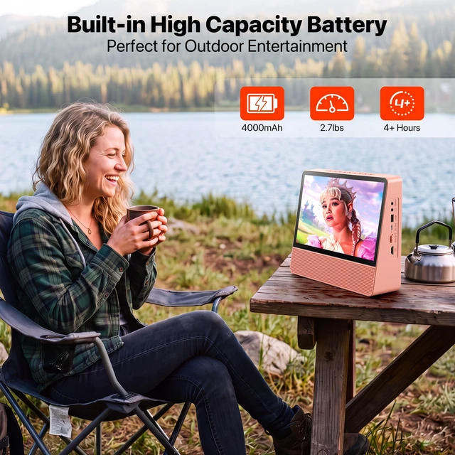 Alt view image 5 of 7 - 11.8" Portable DVD Player, 10.1" 1024x600, Bluetooth, HDMI, 4000mAh Bluetooth 5.3 TX & RX, family car travel home, 4H playback, USB/AUX, plays DVD/CD, foldable stand, resume playback