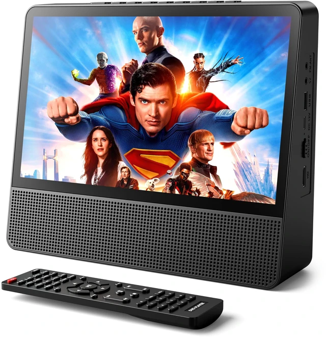 Main image of 11.8" Portable DVD Player, 10.1" 1024x600, Bluetooth, HDMI, 4000mAh Bluetooth 5.3 TX & RX, family car travel home, 4H playback, USB/AUX, plays DVD/CD, foldable stand, resume playback